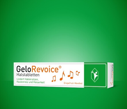 Packshot - GeloRevoice® bei Heiserkeit; Geschmacksrichtung Grapefruit